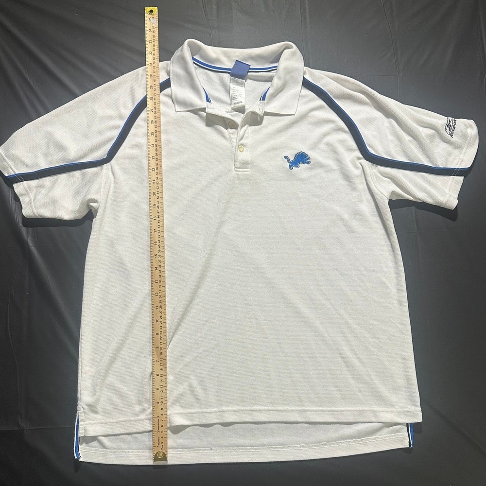 Reebok Detroit Lions NFL Polo Shirt White Blue Embroidered Size XL